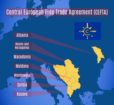 Vector map of the Central European Free Trade Agreement (CEFTA).