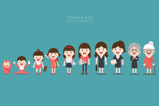 female characters, the cycle of life from childhood to old age