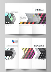 Tri-fold brochure business templates on both sides. Vector layout in flat style. Bright color rectangles, colorful design, geometric rectangular shapes forming abstract beautiful background