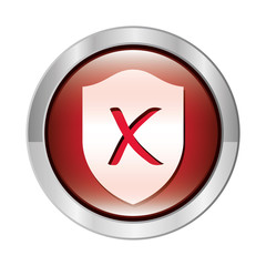 metallic circular button with shield inside with closed symbol shape vector illustration