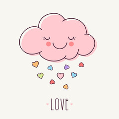 Hand Drawn Pink Love Cloud