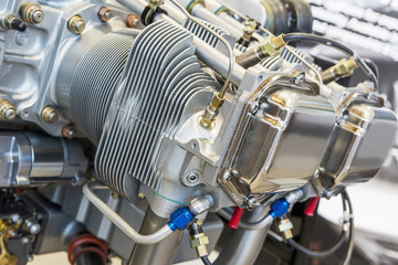 Piece of equipment of the aircraft engine closeup