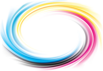 Vector swirl background of primary colors printing process: CMYK
