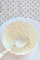empty ceramic bowl of white yoghurt