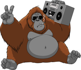 Funny monkey with a tape recorder © Andrey1005