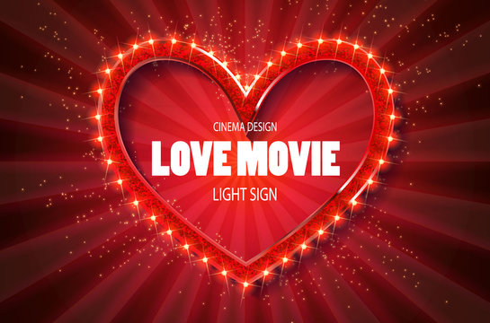 Love movie heart. Retro banner
