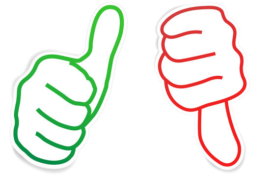 Thumbs up and down on paper
