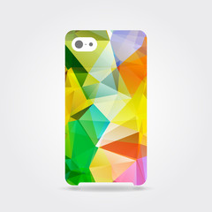 Colorful triangular phone case. Colorful polygonal template cove