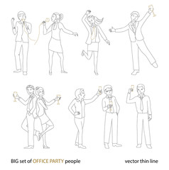 Fototapeta na wymiar Office party people set thin line vector
