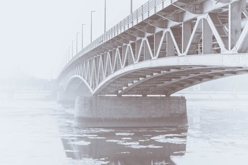 Foggy bridge in Hungary at winter