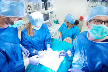 High angle view of operating table