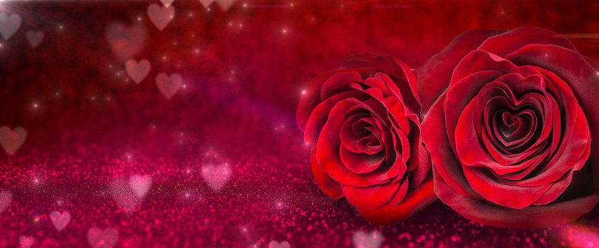Roses And Hearts In Romantic Background