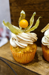Beautiful tasty cakes on the table close-up