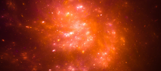 Colorful orange nebula in space