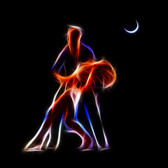 Passionate couple dancing in moonlight concept