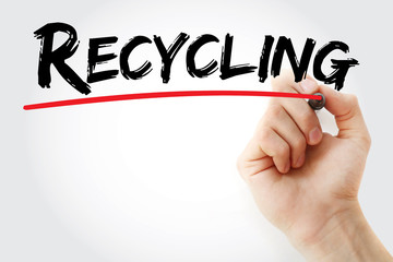 Hand writing Recycling with marker, concept background