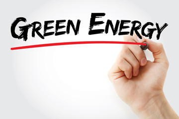 Hand writing Green energy with marker, concept background