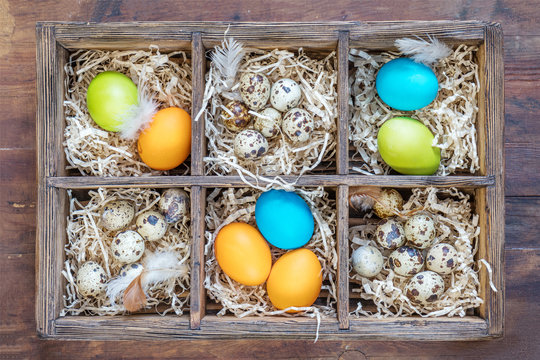 Easter eggs in the nests in cell boxes
