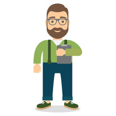 Man with tablet for papers and documents.