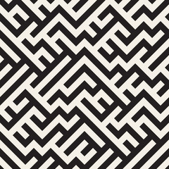Irregular Maze Lines. Vector Seamless Black and White Pattern.
