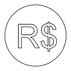 monochrome contour with currency symbol of brazilian real in circle vector illustration