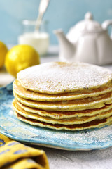 Lemon pancakes with poppy seed.Vintage style.