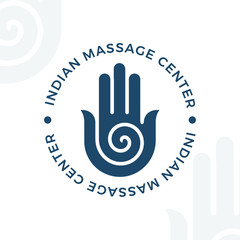 Yoga, meditation vector logo illustration. Decorative hamsa hand vector element. Indian, Hindu design. Spirituality spiral insignia
