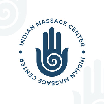 Yoga, meditation vector logo illustration. Decorative hamsa hand vector element. Indian, Hindu design. Spirituality spiral insignia