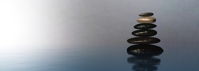 Fototapeta premium Spa stones pyramid on water 