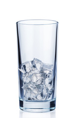 Glass with ice cubes closeup on white background