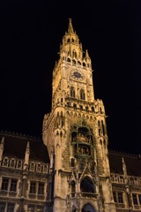 Fototapeta na wymiar Night scene of town hall at the Marienplatz in Munich, Germany. Vertical image