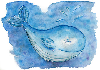 blue whale constellation watercolour