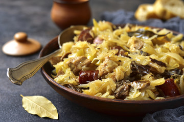 Bigos - stewed cabbage with meat,dried mushrooms and smoked saus © lilechka75