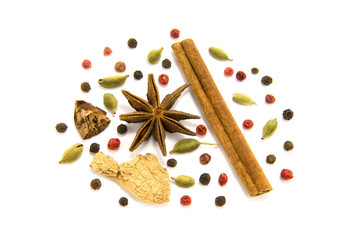set of spices for mulled wine isolated of white background