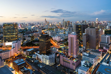 Bangkok night view with skyscraper in business district in Bangk