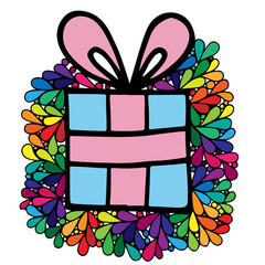 Colorful gift with bow in ornate frame