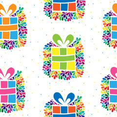 Seamless pattern with colorful gift in ornate frame