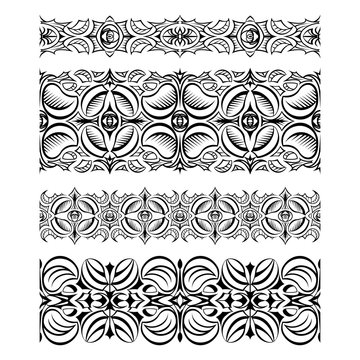 Set of abstract seamless lace borders with hatch