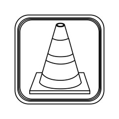 monochrome contour square with striped traffic cone vector illustration