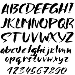 Hand drawn font made by dry brush strokes. Grunge style alphabet