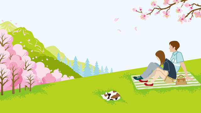 Couple picnic in spring nature