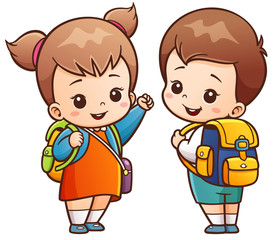 Vector illustration of Cartoon Kids Going to School