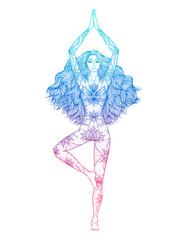 Yoga woman vector illustration. Pose Vrikshasana. Girl Meditation