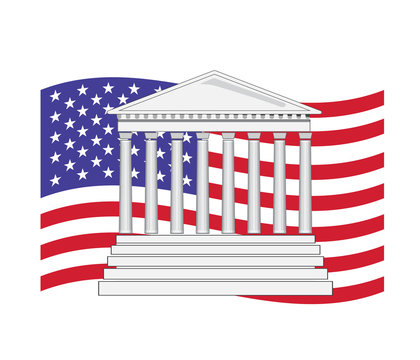Vector image of a court building with the USA flag
