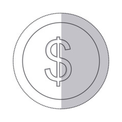 middle shadow monochrome circle with currency symbol of dollar vector illustration