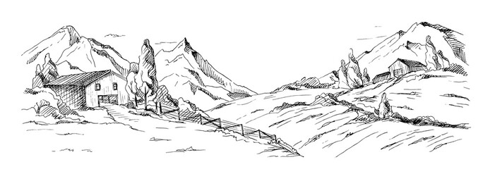 Rural landscape in graphic style © vectorgoods