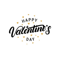 Happy Valentine's Day hand written lettering with hearts for greeting cards and posters.