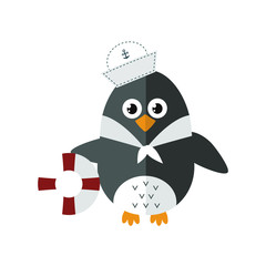 Penguin sailor vector animal character illustration.