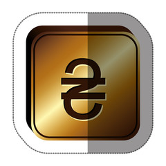sticker golden square with currency symbol of grivna ukraine vector illustration