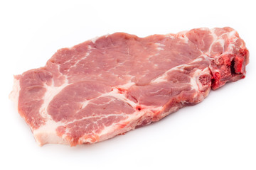 Fresh raw beef steak isolated on white background, top view.